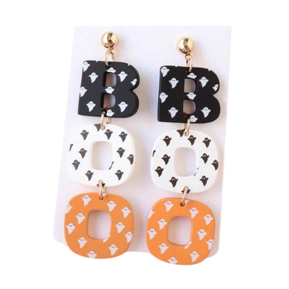 CC and Me Boutique Jewelry - Boo Ghost Earrings Black White Orange Halloween NWT.       ‎                C3